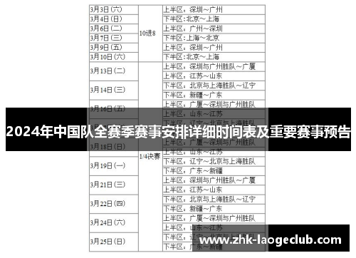 2024年中国队全赛季赛事安排详细时间表及重要赛事预告